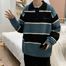 POLO 넥 스웨터 남자 겨울 가을 트렌드 와이드 루즈핏 오버핏 색칠함 무늬 학생 두꺼운 니트셔츠