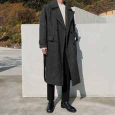 남자 헤링본 롱코트 두꺼운 오버핏 모직 겨울 발마칸 남성패션