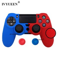 IVYUEEN-미끄럼 방지 실리콘 커버 스킨 소니 듀얼쇼크 4 PS4 프로 슬림 컨트롤러 카모케이스 & 스틱 그립 캡 플레이 스테이션 4 용, 1) Blue Red