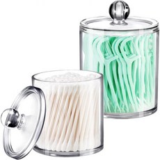 SheeChung 2 Pack of 12 Oz. Qtip Dispenser Apothecary Jars Bathroom with Labels - Qtip Holder Storage, Clear_15 Oz. & 20 Oz., 2개