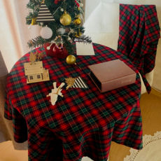 담은보자기 크리스마스 체크 테이블보 식탁보, 4인 (180x110cm)