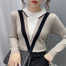 POLO 넥 니트셔츠 여성 소매 와이드 루즈핏 슬림핏 멜란 이너티셔츠 숏 가을옷 얇은 스웨터