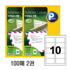 프린텍 애니라벨 V3250-100 10칸 100매 우편발송 라벨지 88.9x52mm, 2개