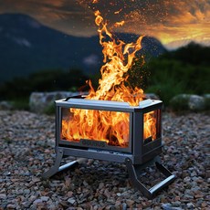꾸버스 서라운드뷰 화로대 캠핑 불멍 유리 휴대용 장작 바베큐그릴 우드스토브, 1개