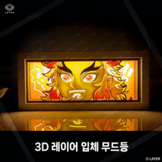 3DLAYER 귀멸의칼날 클로즈업 무드등 입체 애니 액자 조명 네즈코 탄지로, 렌코쿠 B + 단색