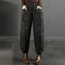 여성용 솔리드 누빔 면바지 데일리 탄성 허리 바람막이 와이드 누빔팬츠 Women's trousers