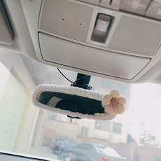 룸미러 커버 자동차 실내 백미러 귀여운 차량 왕리본 신차꾸미기 장식, 화이트 베이지 플라워, 1개