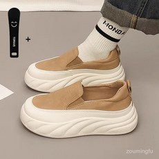 TORUUS 여성 발편한 통굽 스니커즈 가죽 패션 슬립온 운동화1+1, 카키, 230