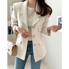 봄 결혼식하객 트위드 자켓 카라 금장 베이직 캐주얼 데일리 오피스 모임 데이트