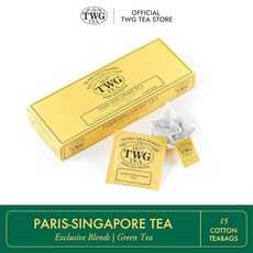 TWG Tea | 파리-싱가포르 차 녹차 벚꽃 및 붉은 과일 손으로 바느질한 면 티백 15개 선물 세트, 게이샤 블라썸
