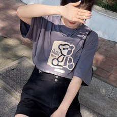 GLACIER 여성 반팔 티셔츠 루즈핏 100%면 컬러 배색 곰돌이