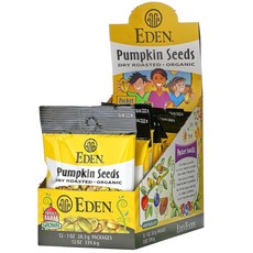 Eden Foods 포켓 스낵 유기농 호박씨 기름 없이 볶은 제품 12팩 팩당 28.3g(1oz), 12개