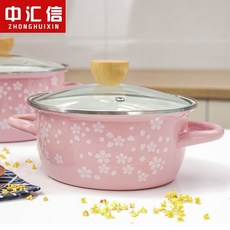 당 자 탕 냄비 벚꽃 법랑 법랑 냄비 일식 두 꺼 운 국솥 가정용 쌍 귀 전자 렌 지 가스 통용 찜 냄비 삶 은 면 냄비 20cm 2L, 상세페이지 참조