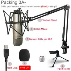 Samson C01u Pro USB 스튜디오 슈퍼 심음 마이크. 실시 간 모니터 대진 막 커 패 시 터 마이크, packing3B_CHINA
