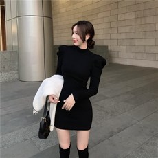 아브아로즈 슬림 핏 니트 미니 원피스 연말 파티 룩 섹시