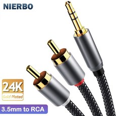 오디오잭 Nierbo 3.5mm-rca 케이블 2m 6.6ft rca 오디오 케이블 24k 금도금 남성-남성 스테레오 aux 코드 오디오 용 y 분배기 어댑터, 1개