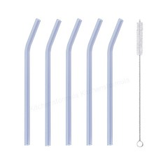 브띠에 커브형 내열유리 빨대+세척솔, 블루 5p + 세척솔 1p, 1개
