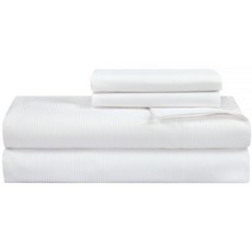 ROYALE LINENS 300수 100% 장섬유 코마 면 스트라이프 시트 세트 - 킹 침대 4개 피팅 1개 플랫 1개 및 베개 커버 2개 부드럽고 시원하며 선명한 (킹 좁은, King, Narrow Stripe White