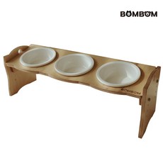 BOMBOM 봄봄 고양이 강아지 밥그릇 (높이조절가능) / 자작나무 원목식기 / 반려동물용품 / 도자기밥그릇 / 강아지식기 / 고양이식기 / 고양이 강아지 모두사용가능, 봄봄 높낮이 조절 3구 애견식기(그릇포함), 1개