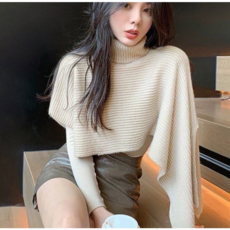 터틀넥 여성머플러 언밸런스 니트 숄 케이프