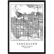 흑백의 나닉 루 미나 시티 지도 밴쿠버 노르딕 스타일.