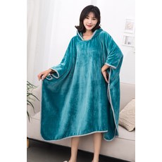 후드담요 가을겨울 두꺼운 보온 산호벨벳 플란넬 담요 편안한 숄 에어컨 낮잠 좌선명상 케이프 망토, C26-피코크블루 두꺼운 단색
