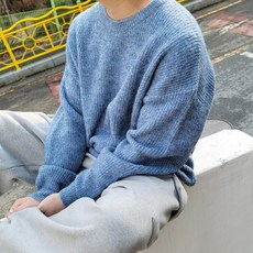  wowayo 남자 오버핏 울 보카시 빅사이즈 라운드 니트 4color  상품 이미지