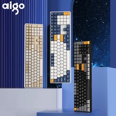 Aigo A108 게임용 기계식 키보드 2.4G 무선 USB 유형-c 유선 노란색 스위치 110 키 핫 스왑 충전식 게이머, 유선 2.4G 청축-블랙