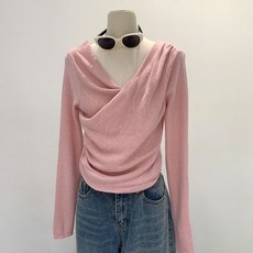 POMTOR 초가을 시크 칼라 패션 브이넥 슬림핏 긴팔 니트 여 부드러운 상의