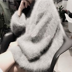 앙고라니트 가을겨울 토끼털 아우터 루즈핏 스타일두꺼운 밍크털 풀오버 목폴라 부드러운 니트 해마 털옷 여성
