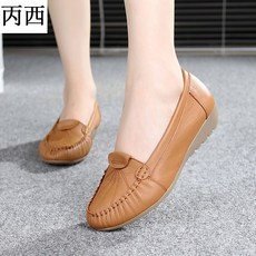 봄가을 리얼가죽 엄마신발 이지 논슬립 미끄럼방지 여성단화신발 소프트 밑창 모카신 레드 중년 플랫구두