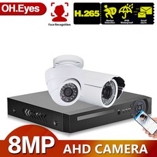 영어 설명서 HD 8MP 비디오 모니터링 시스템 CCTV 보안 카메라 녹화기 8CH DVR AHD 아웃도어 키트 카메라 4K 고화질 야간 모니터, 없다, 영국 플러그, 8채널 dvr 카메라 2개, 1개