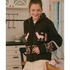 (백화점 상품) 론론 ALPACA JACQUARD HOOD ZIP-UP KNIT 브라운 2백퍼센트26777
