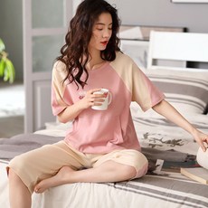 위파인더 새로운 잠옷 여성 반팔 자른 바지 봄과 여름 기능 그물 빨간 만화 달콤한 숙녀 홈 서비스 정장은 외부 착용 할 수 있습니다