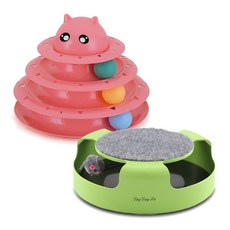 딩동펫 고양이 우주트랙 + 쥐잡이 회전 세트, 핑크, 1세트