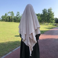 이슬람 히잡 Khimar 2 레이어 재즈 크레페 더블 레이어 무슬림 겸손하고 패션 기도하는 긴 히잡 이슬람 의류 도매