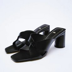 ZARA 자라 블랙 소가죽 하이힐 샌들 슬리퍼 8cm