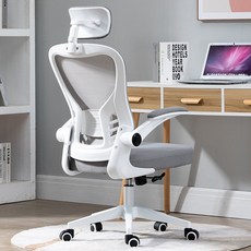 미녹지구 NEW 인체 공학적 의자 자세교정 사무용 의자 컴퓨터의자추천-만 14세 이상 이용 가능합니다 흰색 프레임 회색 머리 받침 무료 나일론 발 나일론 발