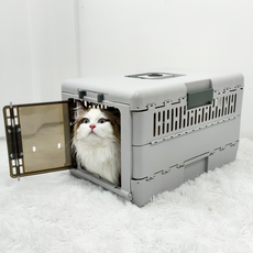 BingoPaw 반려동물 접이식 에어켄넬 이동장 케이지 이동가방 그레이 32x48x31.5cm, 1개