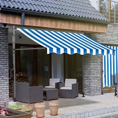  접이식 어닝 야외 파라솔 카페 햇빛가리개 비가림막 200x120cm 블루화이트스트라이프차양+그레이스탠드  상품 이미지