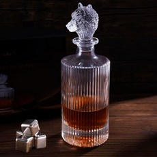 Hgsooor 위스키 디캔터 27oz 유리 마개가 있는 주류 술을 위한 Bourbon 디캔터남성을 선물 위스키를 프리미엄 크리스탈 브랜디 스카치 럼늑대, Wolf, 1개