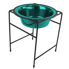 Platinum Pets Modern Single Diner Feeder with Stai 플래티넘 애완동물 현대식 싱글 다이너 급식기 스테인레스 스틸 강아지 그릇 포함 특대형, 1개, 카리브 청록색