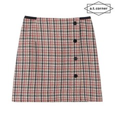 앳코너 브라운 모 혼방 체크 패턴 버클 랩 미니 스커트