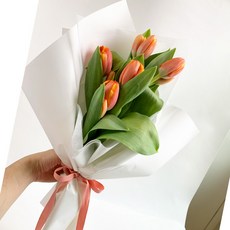 몬드플라워 튤립 5송이 꽃다발 꽃꽃이 인테리어 꽃 배달, 노랑튤립-흰색포장
