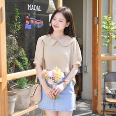 [마이더스비] 오브제 둥근카라 블라우스 티