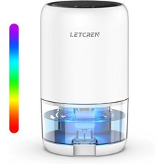 침실용 제습기 LETCREN 35OZ 가정용 소형 자동 끄기 슬립 모드 7가지 색상 LED 라이트 욕실용 휴대용 조용한 지하실 옷장 RV, 400Sq.ft
