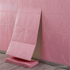 꾸미 접착식 폼브릭 무지 3D입체벽스티커 배경벽면 리퍼 벽지 70cm*20m/70cm*10m/70cm*5m, 거울 꽃 핑크, 70cm * 5m [약 3.5 평방 미터], 1개
