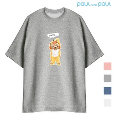 [폴앤폴]잠옷 곰돌이 프린트 오버핏 반팔 맨투맨 (남여공용)