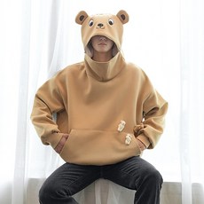 남성 학생 곰 머리 지퍼 모자 긴 소매 남성 후드