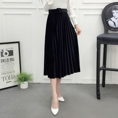 진솔 벨벳 여성 겨울 가을 하프기장 CHIC 하이웨스트 허리벨트 그린